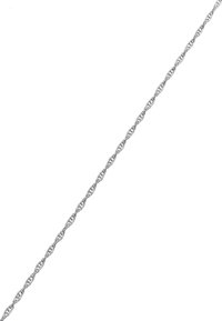 Silberne, gedrehte Kettenhalskette mit miteinander verbundenen Gliedern, glatter Oberfläche und metallischem Finish, geeignet für verschiedene Stilrichtungen.