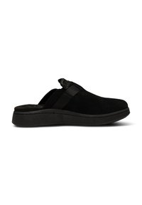 Crne nubuk slip-on cipele s teksturiranim stražnjim dijelom, elastičnom trakicom i debelim crnim potplatom. Glatka unutrašnjost za udobnost.