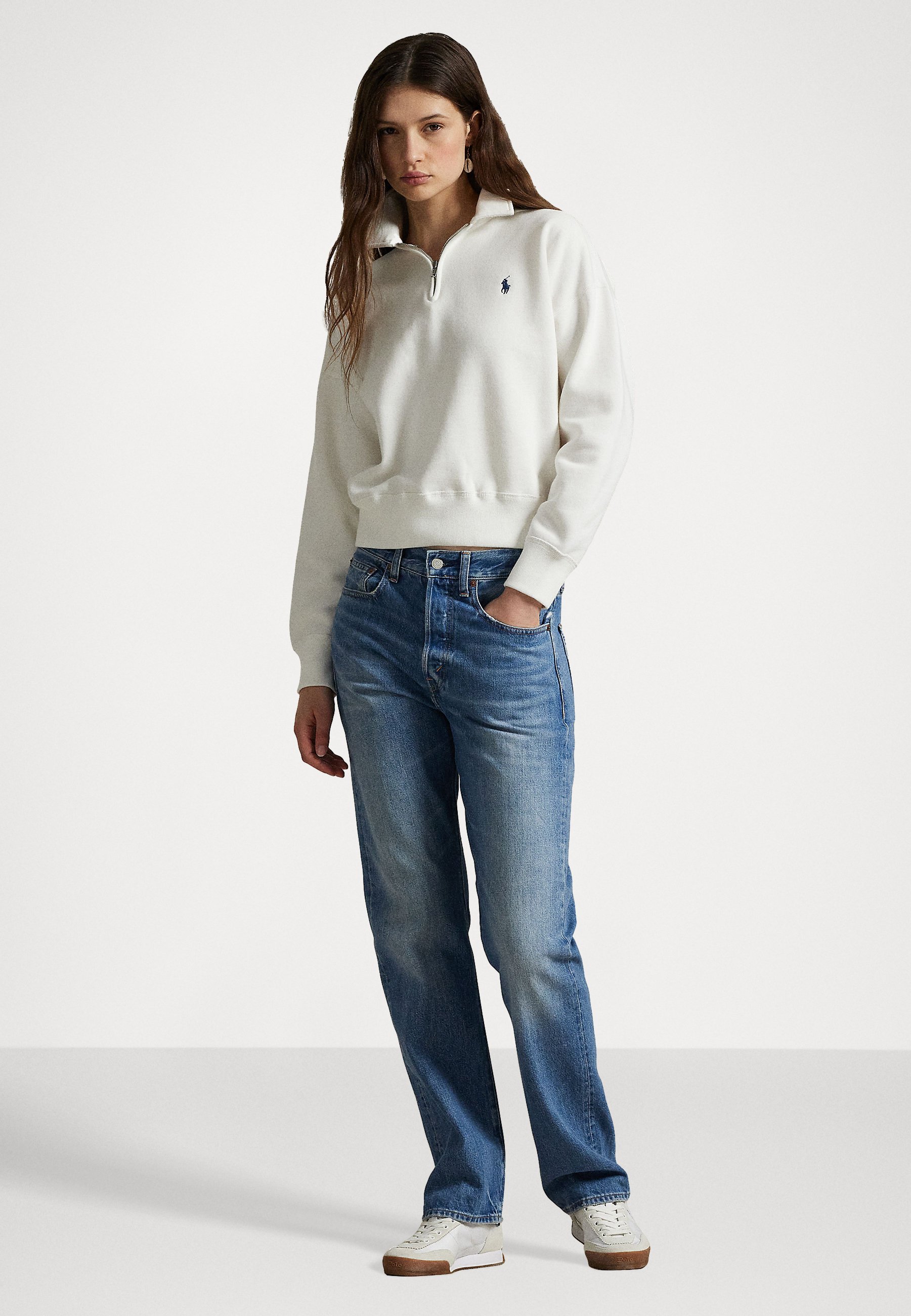 Polo Ralph Lauren FLEECE QUARTER-ZIP - Bluză de molton - white/alb