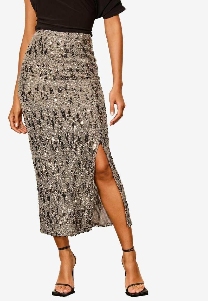 Lipsy TALL FIT - SEQUIN COLUMN MIDI - Trapecinis sijonas - silver