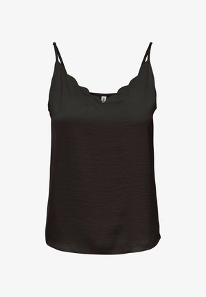 Top nero senza maniche con scollatura smerlata e sottili doppie spalline.