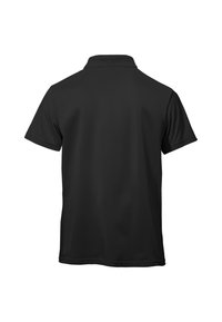 Polo nero a maniche corte, realizzato in tessuto liscio, con colletto standard e vestibilità rilassata. Senza motivi o dettagli visibili.