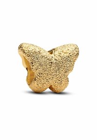 Goldene Schmetterlingsanhänger mit strukturiertem Oberflächen und hohlem Zentrum, gestaltet mit ausgeprägten Flügeln und polierter Oberfläche.