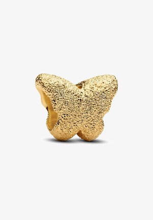 Ciondolo a forma di farfalla in oro con superficie testurizzata e centro cavo, progettato con ali pronunciate e finitura lucida.