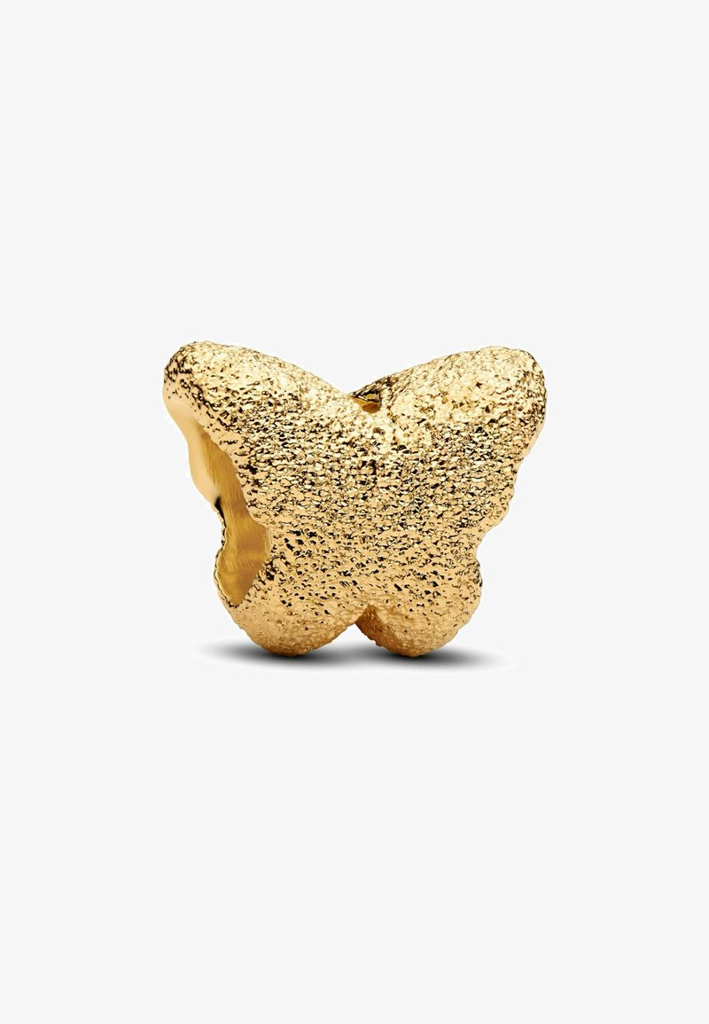 Ciondolo a forma di farfalla in oro con superficie testurizzata e centro cavo, progettato con ali pronunciate e finitura lucida.