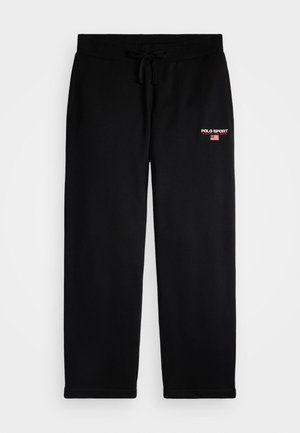 Svarta sweatpants med dragsko i midjan, liten "Polo Sport Ralph Lauren"-logotyp och amerikansk flagga på övre vänstra lår.