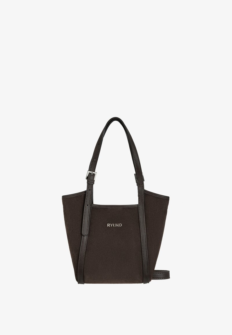 Sac cabas marron foncé avec deux bretelles réglables et logo argenté "RYŁKO" centré sur le panneau avant.