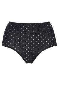 Zwarte high-waisted onderbroek met een klein wit bloemenpatroon, gemaakt van zachte stof met een delicate kantafwerking rondom de tailleband.