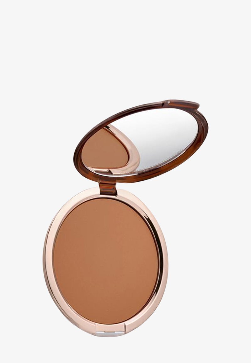 Bronzer-Compact mit einem feinen, matten Bronzepuder und einem runden Spiegel. Roségoldfarbenes Gehäuse, elegantes Design und klappbarer Deckel für einfachen Zugriff.