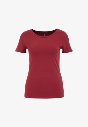 Crvena majica s kratkim rukavima od glatkog pamuka, s okruglim izrezom i prilagođenim dizajnom bez vidljivih uzoraka ili akcenta.