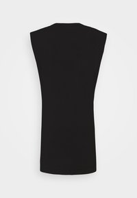 Black sleeveless shirt with a round neck and a smooth texture, featuring a straight cut and no additional embellishments or patterns.