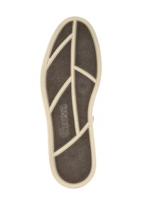 Schoenzool met een structuur van bruin oppervlak en beige rubberen randen; beschikt over een geometrisch patroon voor grip en stabiliteit. "Greve" logo zichtbaar.