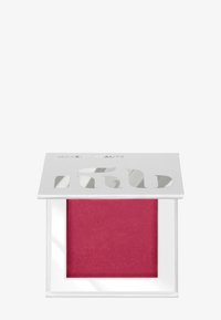 Ljust rosa pressat rouge i en fyrkantig vit kompakt med ett klart reflekterande lock. Har metallisk text på toppen.