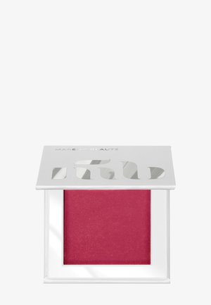 Heldere roze geperste blush in een vierkante witte compact met een heldere reflecterende deksel. Heeft metallic letters aan de bovenkant.