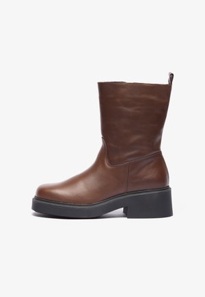 LEATHER - Bottines compensées - dark brown