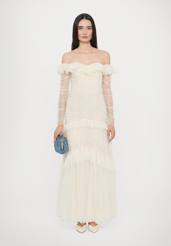 SEQUIN GLIMMER ROUCHED OFF SHOULDER GOWN - Occasion wear - cream2