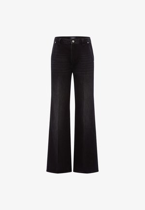 Zwarte jeans met een wijde pijp en een taille op middenhoogte. Gemaakt van denimstof met subtiele vervaging. Heeft een knoopsluiting en het klassieke ontwerp met vijf zakken.