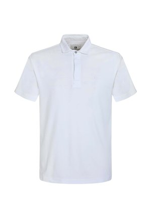 Witte polo met kraag, korte mouwen en een zijsluiting met twee knopen. Gemaakt van een gladde stof met een subtiel logo op de borst.