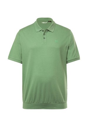 Kurzarm-Polohemd in einer einfarbigen hellgrünen Farbe, aus weichem Stoff, mit einer Knopfleiste mit drei Knöpfen und einem dezenten Logo auf der Brust.