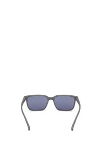 Ochelari de soare rectangolari gri cu lentile albastre cu degrade și finisaj mat. Ramă elegantă cu brațe drepte și branding subtil lângă balamale.