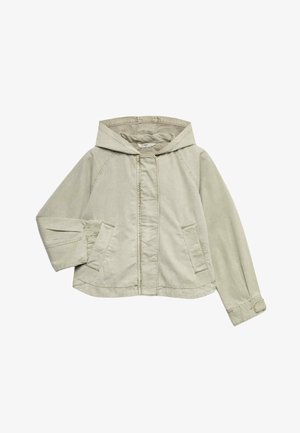 Ung person iført en lysegrøn hættejakke og blå jeans med vide ben, der læner sig let til den ene side mod en ensfarvet baggrund.