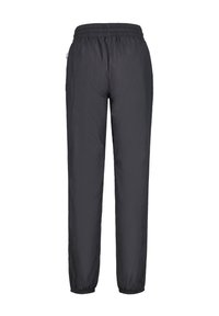 Svarta lätta elastiska midjebandbyxor med design av avsmalnande ben och elastiska manschetter. Tillverkade av ett mjukt, vattentåligt material.