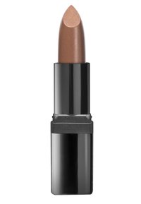 Lipstick in a black tube, featuring a pointed tip and a creamy, shimmery bronze color. The tube has a matte black base and glossy finish.