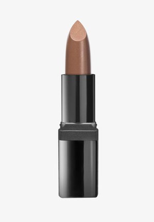 Lippenstift in einer schwarzen Tube mit einer spitzen Spitze und einer cremigen, schimmernden bronzefarbenen Nuance. Die Tube hat eine matte schwarze Basis und eine glänzende Oberfläche.