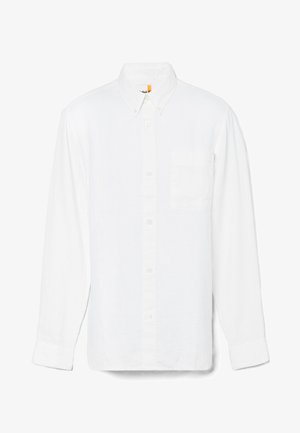 Valge pika varrukaga shirt, mis on valmistatud kerge kangaga, millel on nööbitav krae, üks rinnatasku ja nööpidega sulgemised ees ning mansettidel.