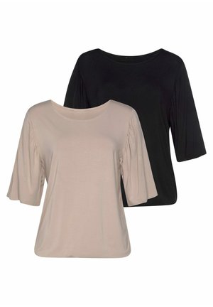 2 PACK - T-Shirt basic - sand schwarz