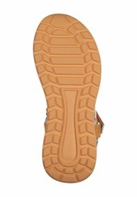 Rubber sole with a textured grip pattern, featuring colored accents and a sturdy, flexible design for traction and durability.
