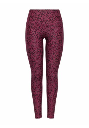 Fitte legging in een roze en zwart luipaardprint, met een hoge tailleband en een soepel, rekbaar materiaal.