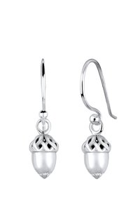Sølv øreringe med et perleagtigt ekorn design, med en vævet kurv og en glat finish. Krog-agtig lukning for nem brug.