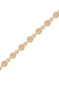 Arany színű fém lánc karkötő váltakozó levél formájú láncszemekkel, texturált barázdákkal és sima élekkel a kifinomult megjelenés érdekében.