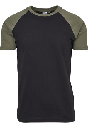 Urban Classics RAGLAN CONTRAST  - Print T-shirt - black/mottled olive