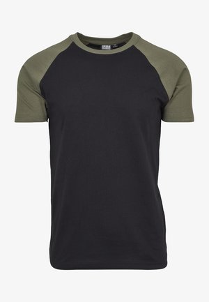 RAGLAN CONTRAST  - T-shirt con stampa - black/mottled olive