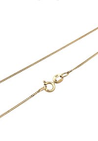 Guldkæde med et delikat, flettet design. Har en rund lås med lobster-klips og et stemplet "585" mærke for kvalitetsgaranti af guld.