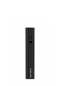 Black slim wallet with a matte finish, featuring a side switch for opening, embossed logo detailing, and stitched edges.