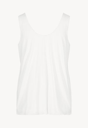 Witte mouwloze tanktop met een ronde halslijn, weergegeven op een effen lichte achtergrond.