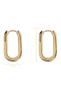 Gold-colored hoop earrings with an oval shape, measuring 2.4 cm in height and 1.6 cm in width, featuring a smooth, polished finish.