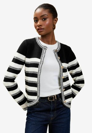 REGULAR FIT - STRIPE SMART TRIMMED - Strickjacke - black & white