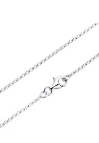 Sølv kædanne med sammenkoblede runde led, afsluttet med en karabinlås for sikker lukning. Glat, poleret overflade.