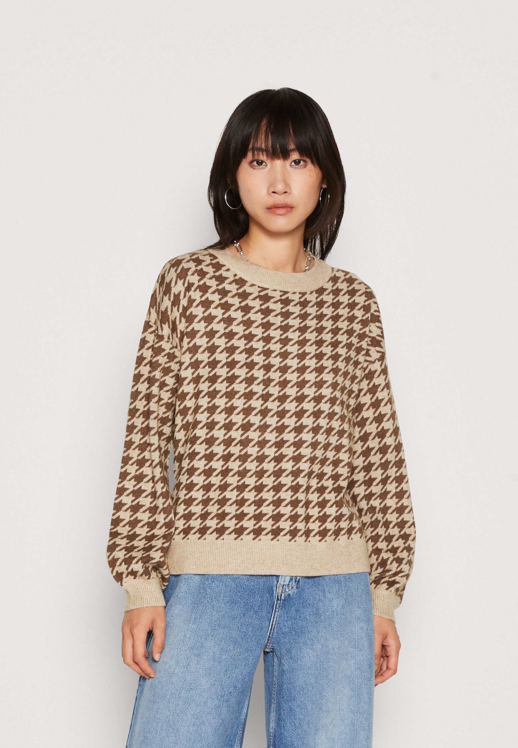 VILA VIRIL HOUNDSTOOTH - Pullover - natural melange/beige - ZALANDO.FR