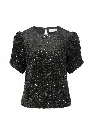 VILA, SHORT SLEEVED TOP VIBELIEVE SEQUIN - Blouse - black