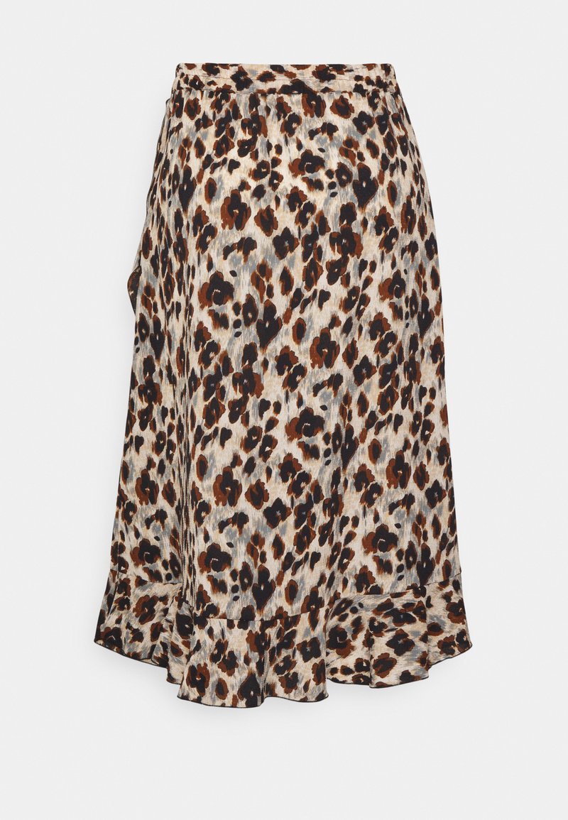 Leopardprint midi-rok in lichtgewicht stof, met een uitlopende zoom, gegatherde taille en tinten beige, bruin en zwart.