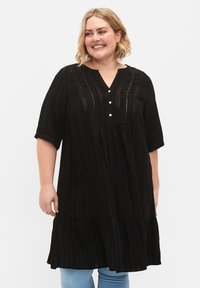 Zizzi STRIPED WITH RIBBONS - Marškininė suknelė - black