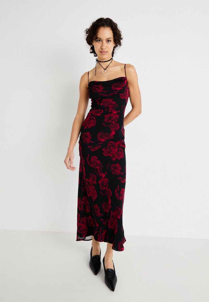 Gina Tricot COWL NECK DRESS - Maxi dress - red/black/red