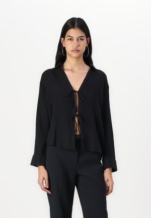 Abercrombie & Fitch Long-Sleeve Oversized Tie-Front Gauzy Shirt - Blouse - black beauty