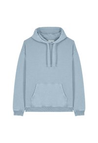 Felpa con cappuccio di colore azzurro chiaro, con tasca frontale a sacca e cappuccio con cordino, polsini e orlo a costine.