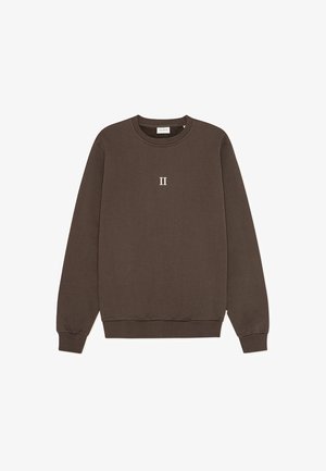 Brown sweatshirt made of cotton, featuring a crew neck, ribbed cuffs, and a small "II" logo centered on the chest. Soft texture.